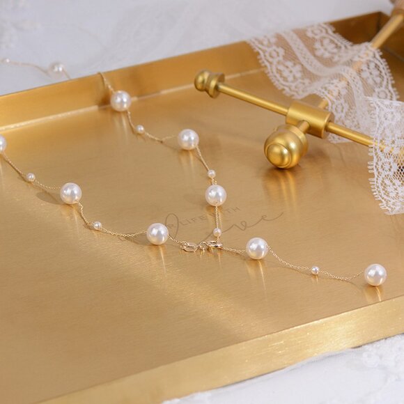 NEW 14K Gold Plated Pearl Station Necklace - Picture 7 of 14